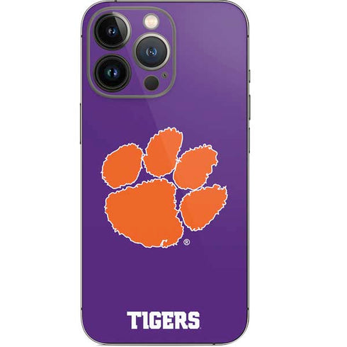 Clemson University Tiger Print Purple iPhone 14 Pro Skin